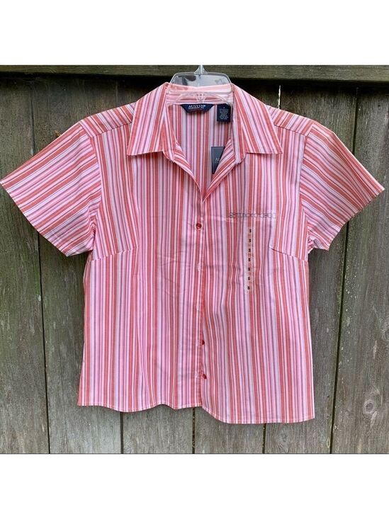 Austin Clothing Co. Tops - AUSTIN CLOTHING CO short sleeve striped button front cotton stretch blouse top